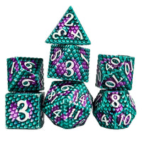 Thumbnail for Green & Purple Dragon Scale Metal - 7pcs RPG Dice Set