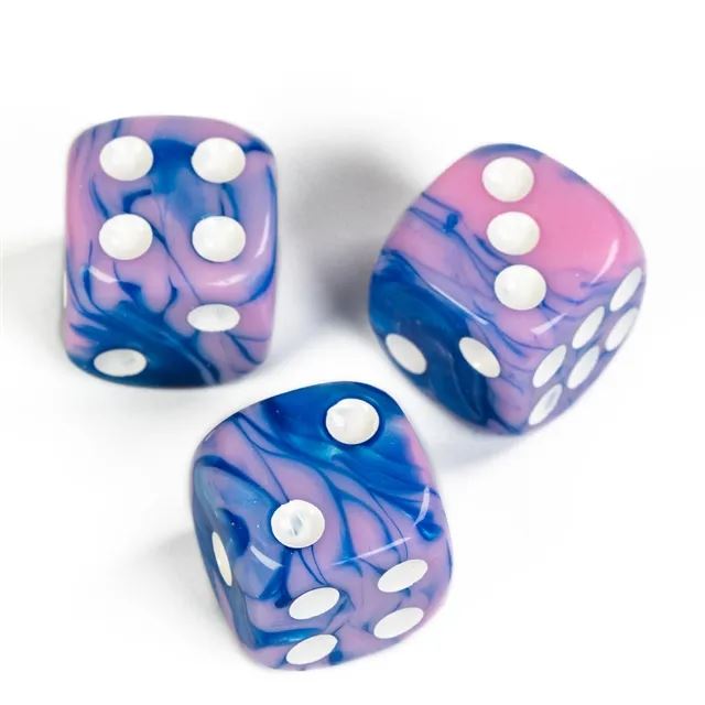 16mm Blue & Pink Acrylic  - 6pcs D6 RPG Dice Set