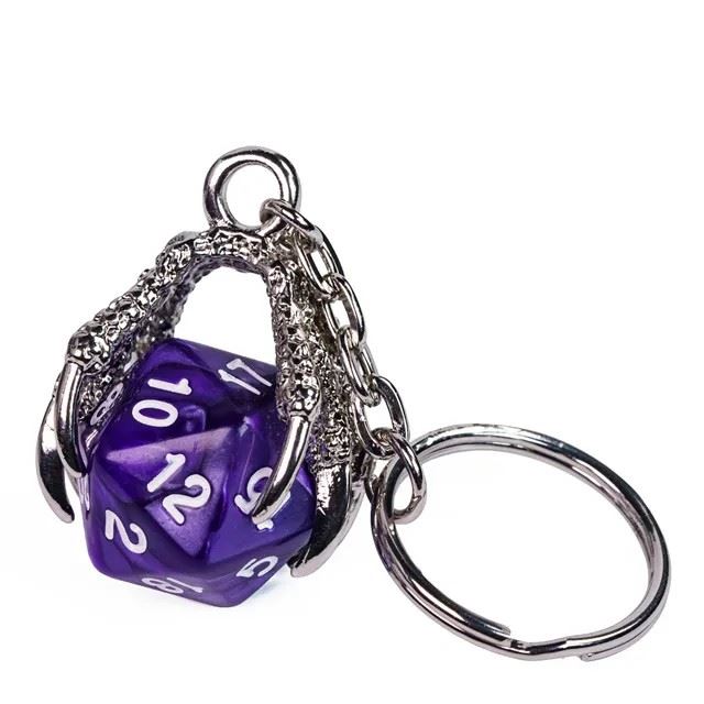 Silver & Purple Acrylic in Metal Claw - D20 Keyring