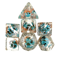 Thumbnail for Yellow Flower & Skull in Clear Resin - 7pcs RPG Full Dice Set