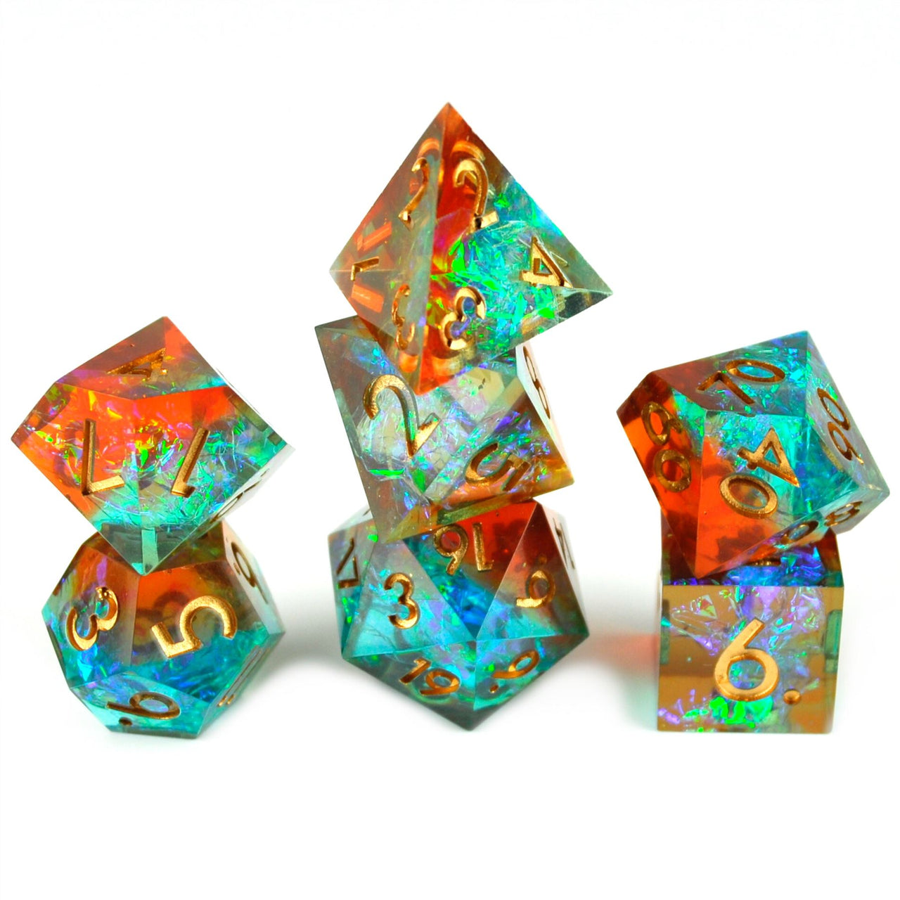 Candy in Cyan & Orange Sharp Resin - 7pcs RPG Dice Set