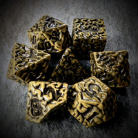 Thumbnail for 7pcs RPG Dice Set - Black Wash over Bronze Metal Brains