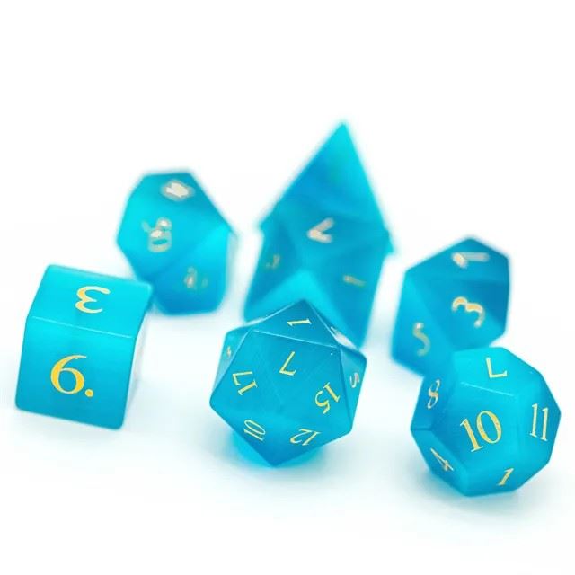 Sky Blue Cat Eye Gemstone - 7pcs RPG Dice Set