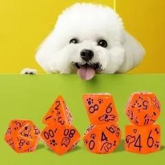 7pcs Dice Acrylic Pattern Dogs Blue Font Orange