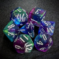 Thumbnail for Glitter in Blue & Purple Acrylic - 7pcs RPG Full Dice Set Top