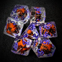 Thumbnail for Orange Skull in Clear Resin - 7pcs RPG Full Dice Set