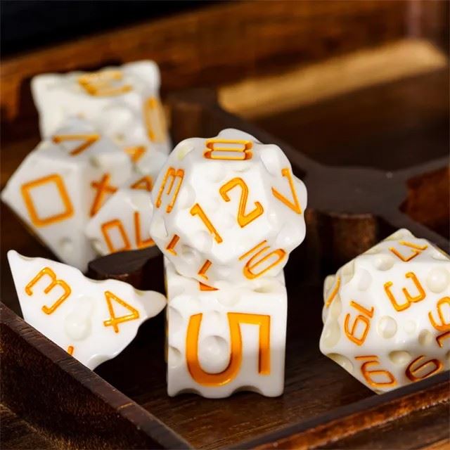 White Cheese Resin -  7pcs RPG Dice Set