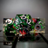 Thumbnail for Pink & Blue Butterfly in Clear Filled Sharp Resin - 7pcs RPG Dice Set