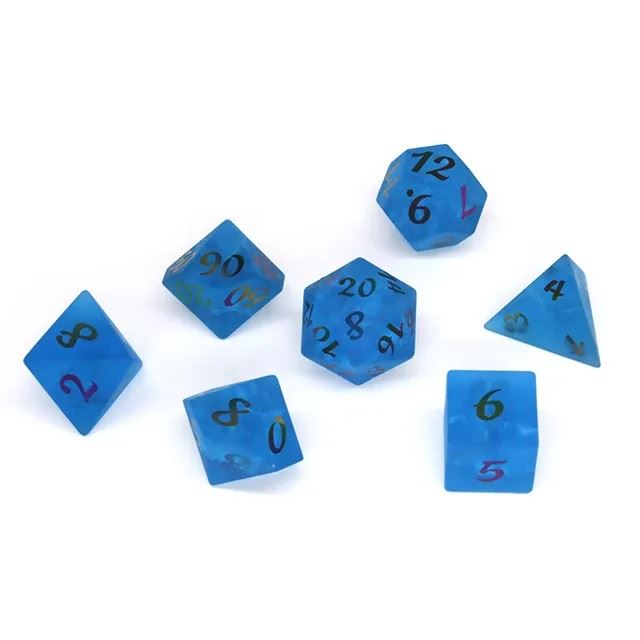 Cracked & Frosted Royal Blue Glass - 7pcs RPG Dice Set