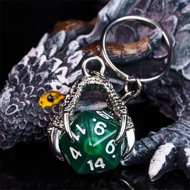 Silver & Green Acrylic in Metal Claw - D20 Keyring