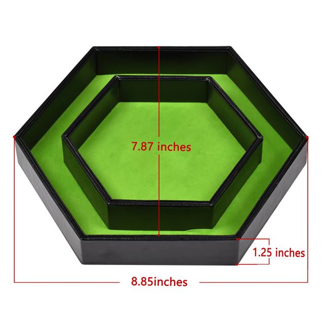 Green Velvet & Black PU Leather - Hexagon Lid Dice Tray