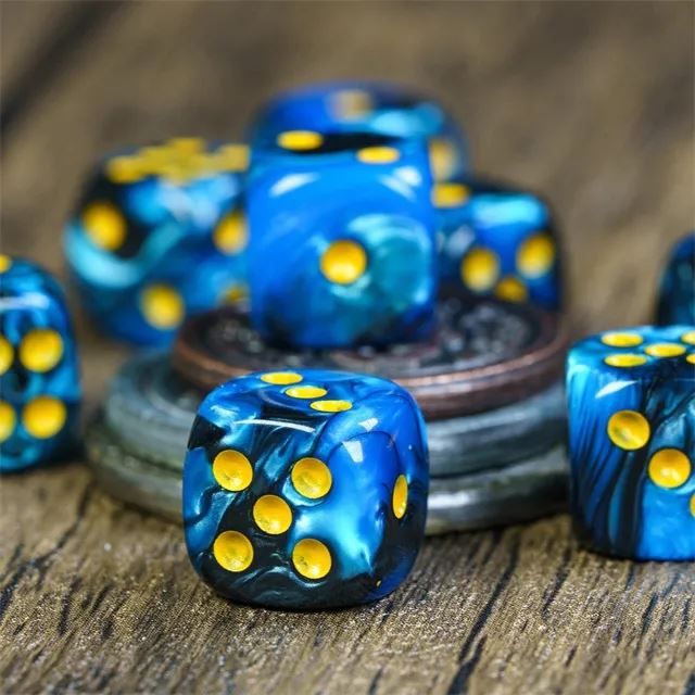 12mm Blue & Black Acrylic - 10pcs D6 RPG Dice Set