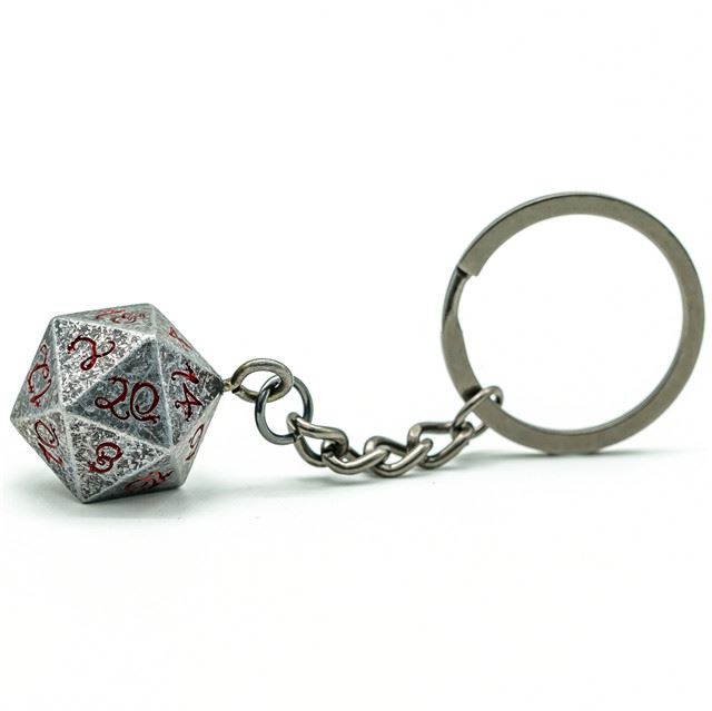 Worn Silver Metal - D20 Keyring