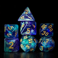 Thumbnail for Glitter in Purple & Green Acrylic - 7pcs RPG Full Dice Set Dark Stack