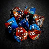 Thumbnail for Blend of Orange & Blue Acrylic - 7pcs RPG Full Dice Set Top