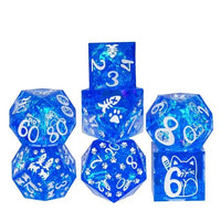 Thumbnail for Cats on Blue with Candy Sharp Resin - 7pcs RPG Dice Set