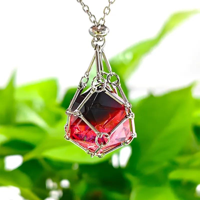 Black & Red with Silver Chain D20 Necklace