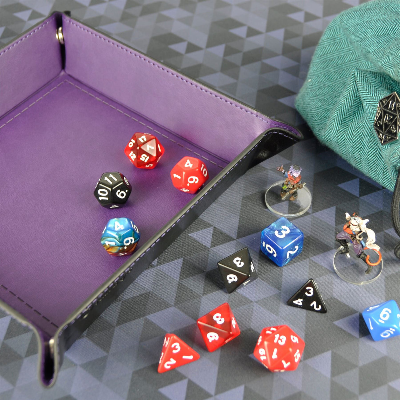 Purple & Black PU Leather - Square Hard Dice Tray