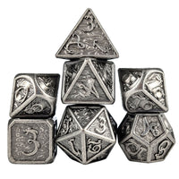 Thumbnail for Silver Metal with Dragon Font - 7pcs RPG Dice Set