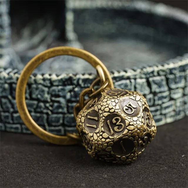 Dragon Egg Washed Bronze Metal  - D20 Keyring