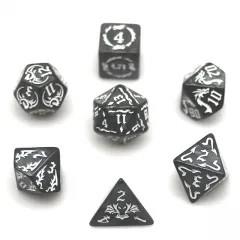 White Dragon on Grey Acrylic - 7pcs RPG Full Dice Set