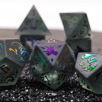 Thumbnail for Dragon on Cracked & Frosted Grey Glass - 7pcs RPG Dice Set