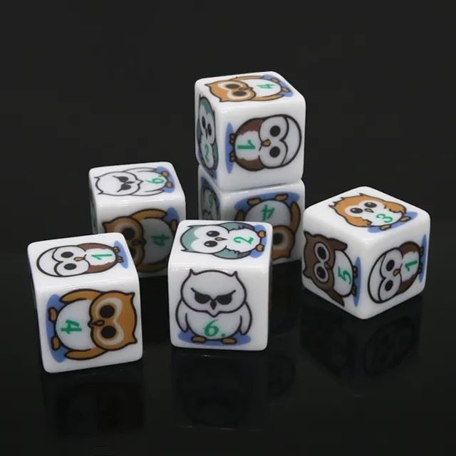 16mm White Owl Acrylic  - 6pcs D6 RPG Dice Set