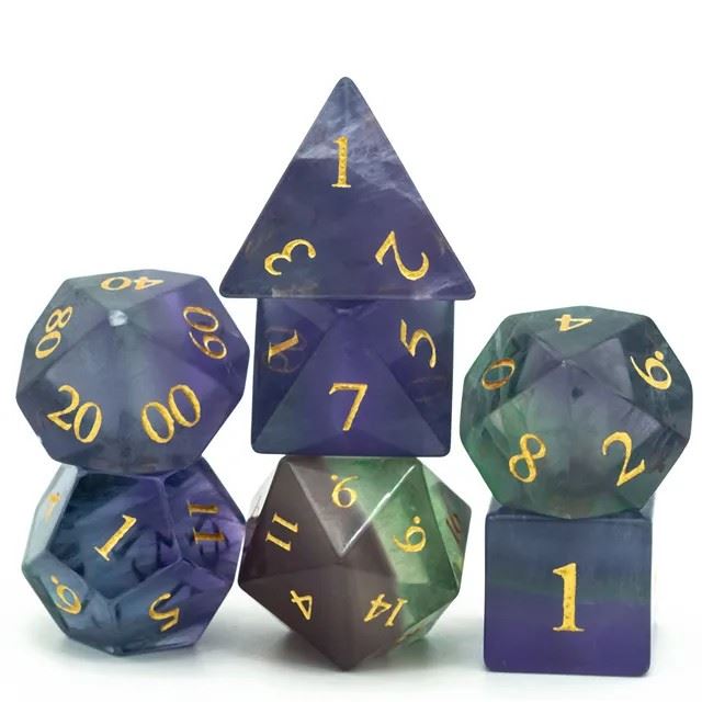 Blue Fluorite Gemstone - 7pcs RPG Dice Set