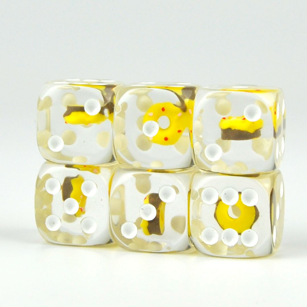 Yellow Donut in Clear Resin - 6pcs D6 RPG Dice Set