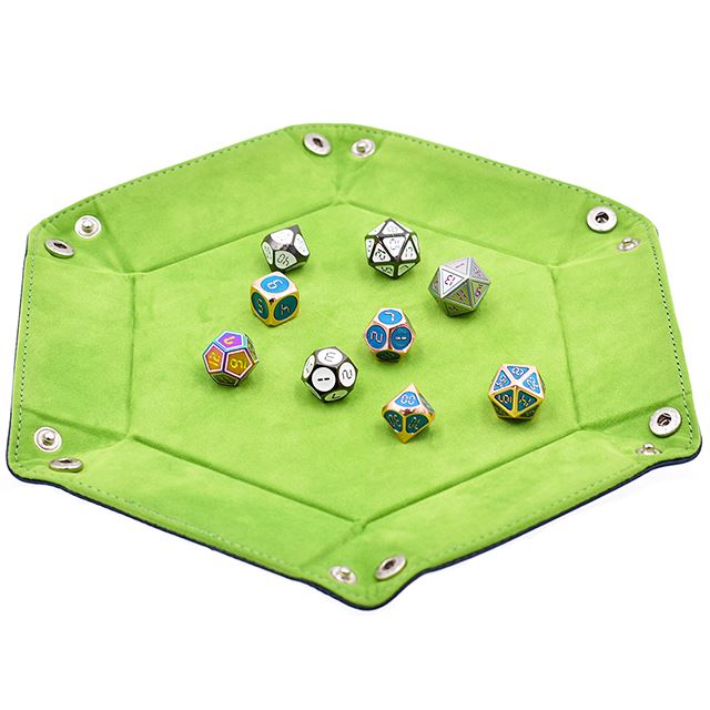 Green Velvet & Blue PU Leather - Hexagon Hard Dice Tray