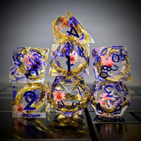 Thumbnail for 7pcs Dice Sharp Filled Gold Ring Flowers Purple Font Purple Clear