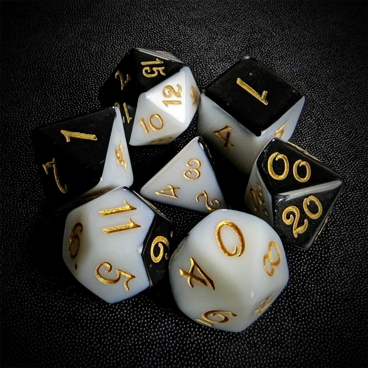 Blend of Black & White Acrylic - 7pcs RPG Full Dice Set Top