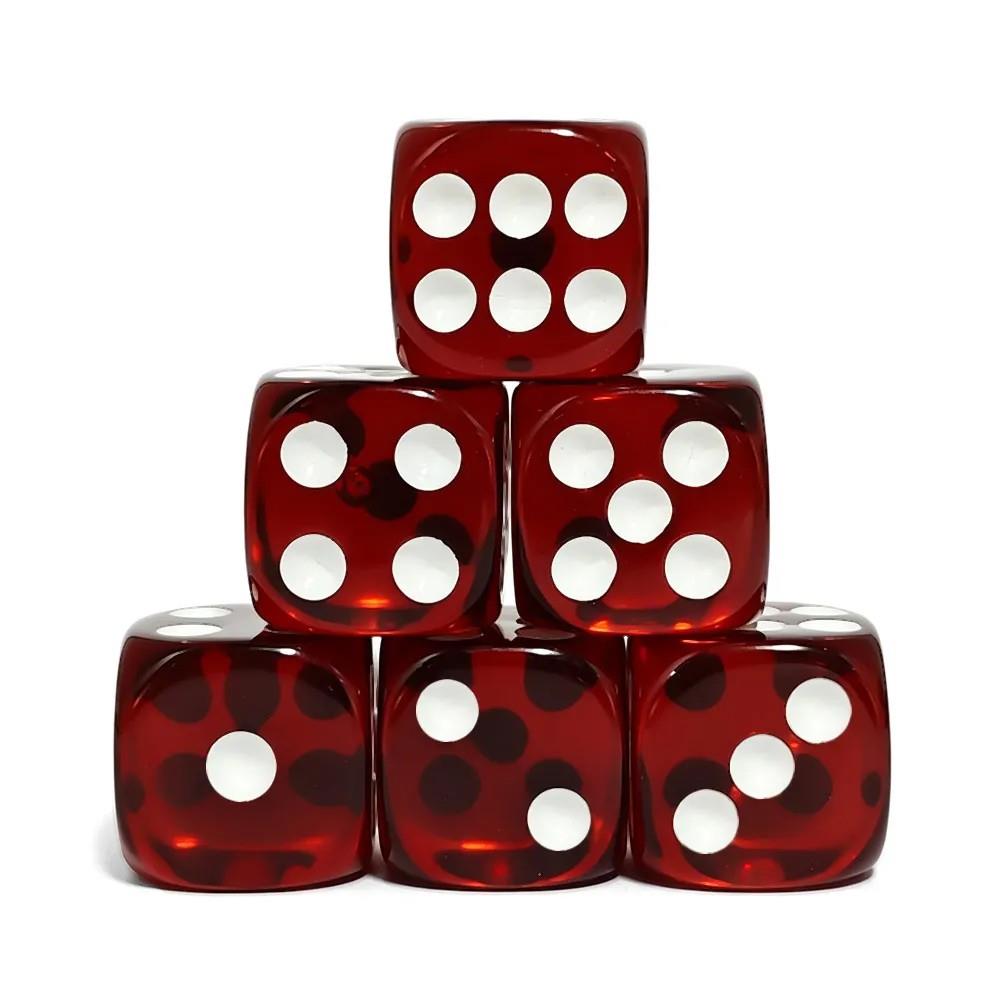 30pcs D6 16mm Dice Acrylic Pips White Font Clear Dark Red