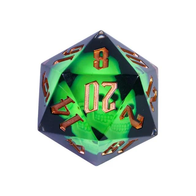 Green Skull in Black Sharp Resin - D20 RPG Dice