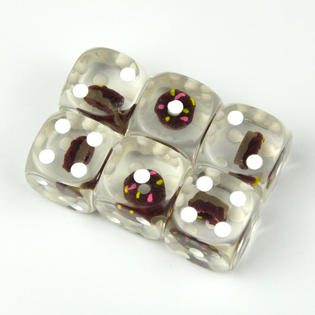 Brown Donut in Clear Resin - 6pcs D6 RPG Dice Set