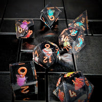 Thumbnail for 7pcs Dice Sharp Filled Butterfly Copper Font Black