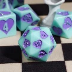 7pcs Dice Resin Pattern Hearts Purple Font Mint Green