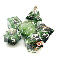 Thumbnail for Moss in Layered Clear and Black Sharp Resin - 7pcs RPG Dice Set