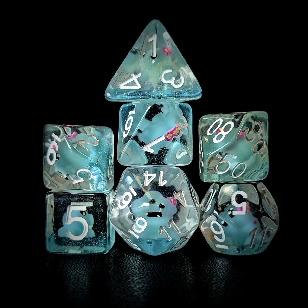 Octopus in Clear & Blue Resin - 7pcs RPG Full Dice Set