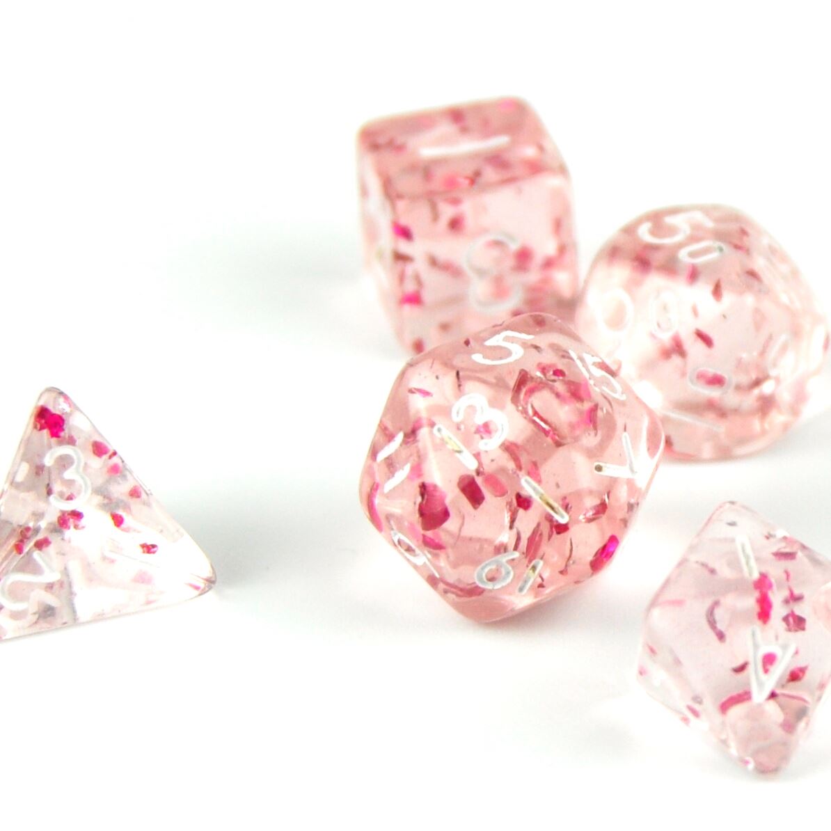 Glitter in Clear & Pink Acrylic - 7pcs RPG Mini Dice Set