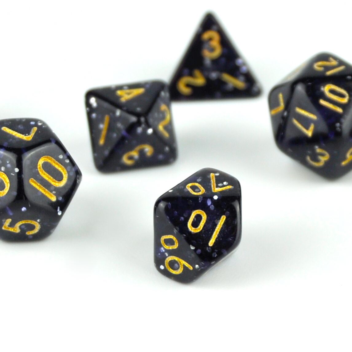 Glitter in Black Acrylic - 7pcs RPG Mini Dice Set