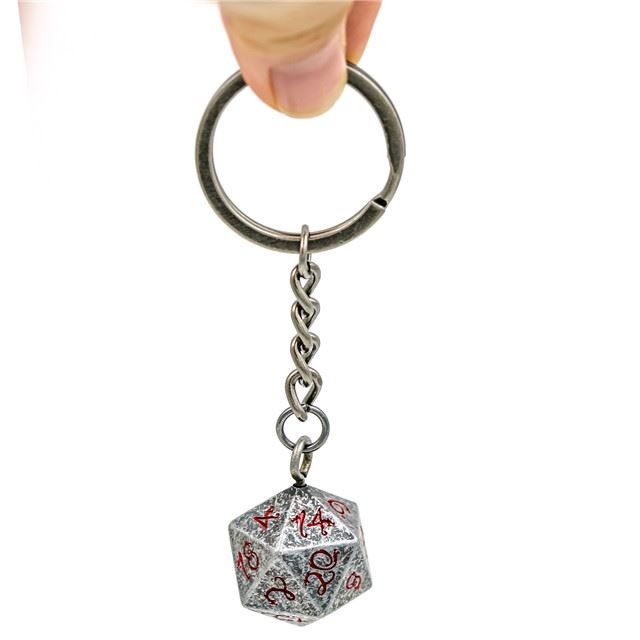 Worn Silver Metal - D20 Keyring