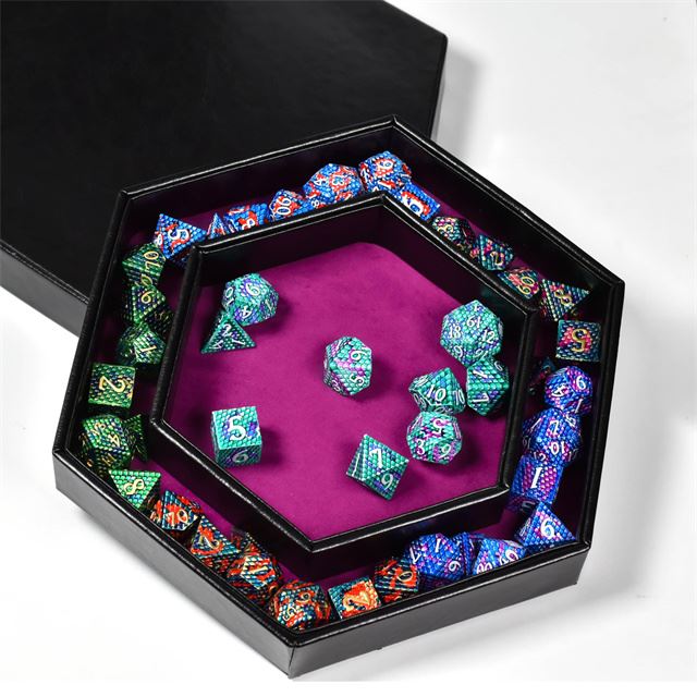 Magenta Velvet & Black PU Leather - Hexagon Lid Dice Tray