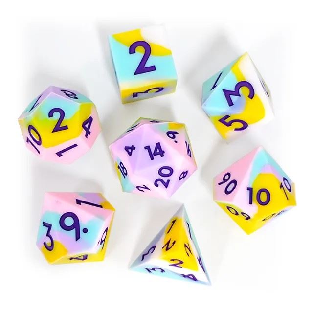 Pink & Yellow Layered Silicone - 7pcs RPG Full Dice Set