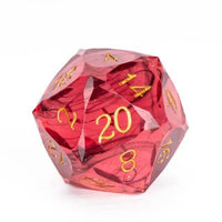 Thumbnail for D20 Dice Sharp 30mm Facet Swirl Gold Font Red