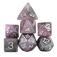 Thumbnail for Glitter in Silver & Purple with White Resin - 7pcs RPG Full Dice Set