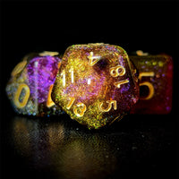 Thumbnail for Glitter in Purple & Yellow Acrylic - 7pcs RPG Full Dice Set Close