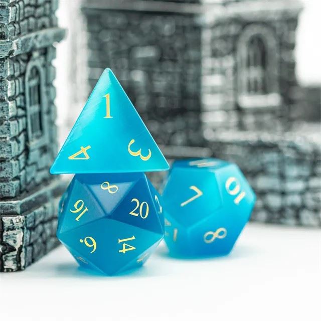 Sky Blue Cat Eye Gemstone - 7pcs RPG Dice Set