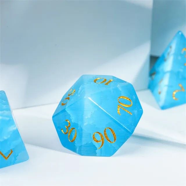 Cracked & Frosted Sky Blue Glass - 7pcs RPG Dice Set