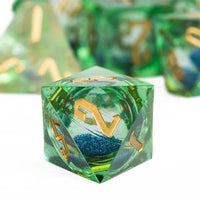 Thumbnail for Blue Glitter in Green & Clear Liquid Filled Sharp Resin - 7pcs RPG Dice Set